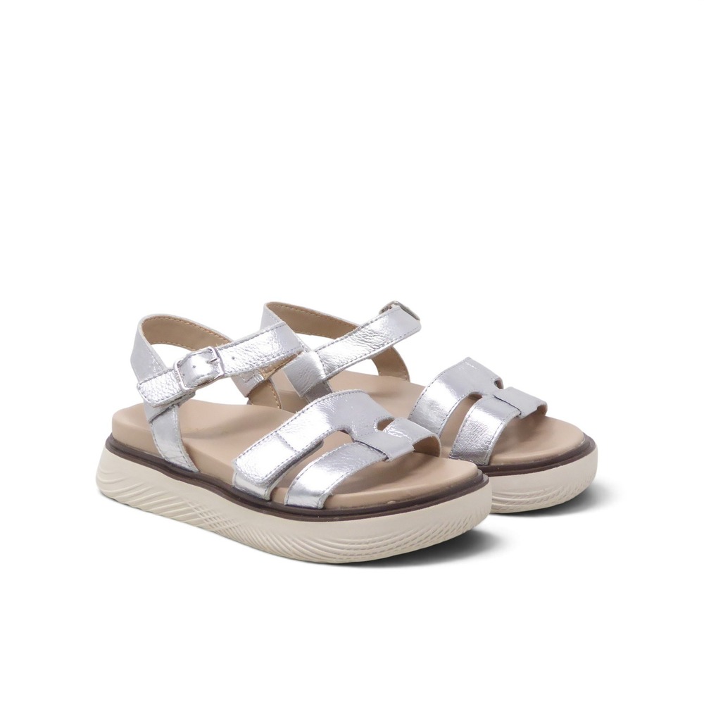 Vionic Women Solana Strappy Platform Sandals Silver Metallic Leather Size 6 Wide